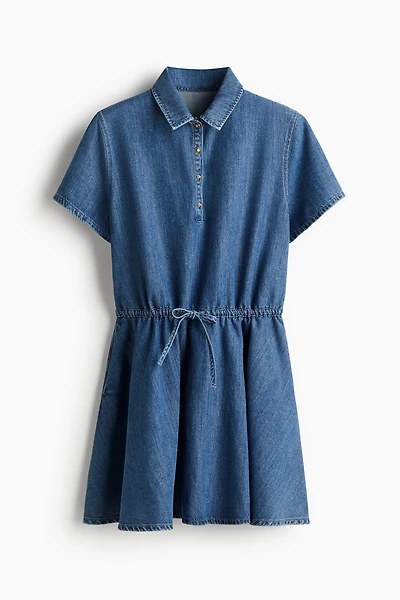 Drawstring-Waist Denim Dress
