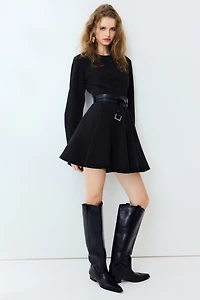 Flared-Skirt Denim Dress