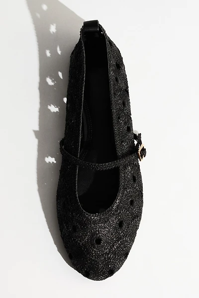 Straw Mary Jane Flats