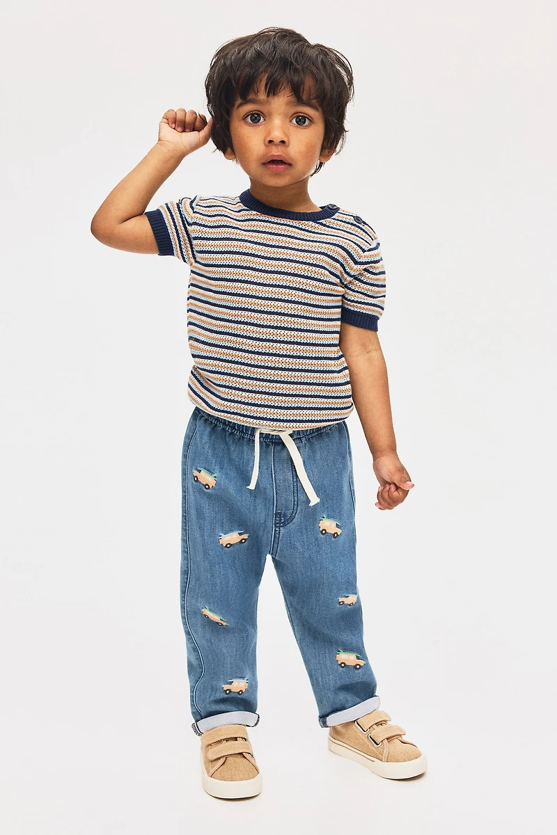 Embroidered-Detail Denim Joggers