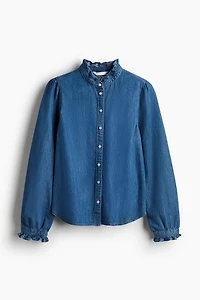 Ruffle-Trimmed Denim Blouse
