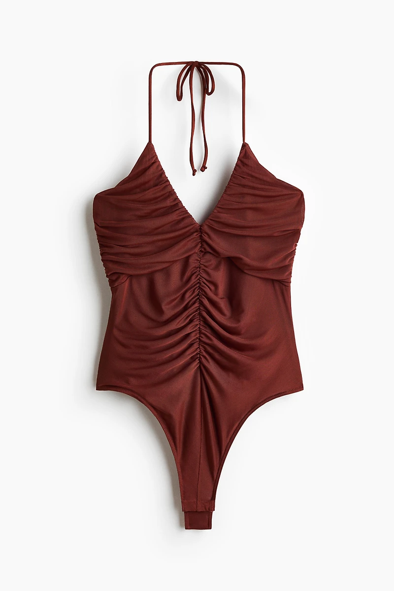 Gathered Halterneck Thong Bodysuit