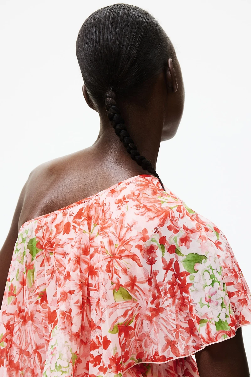Pleated One-Shoulder Dress