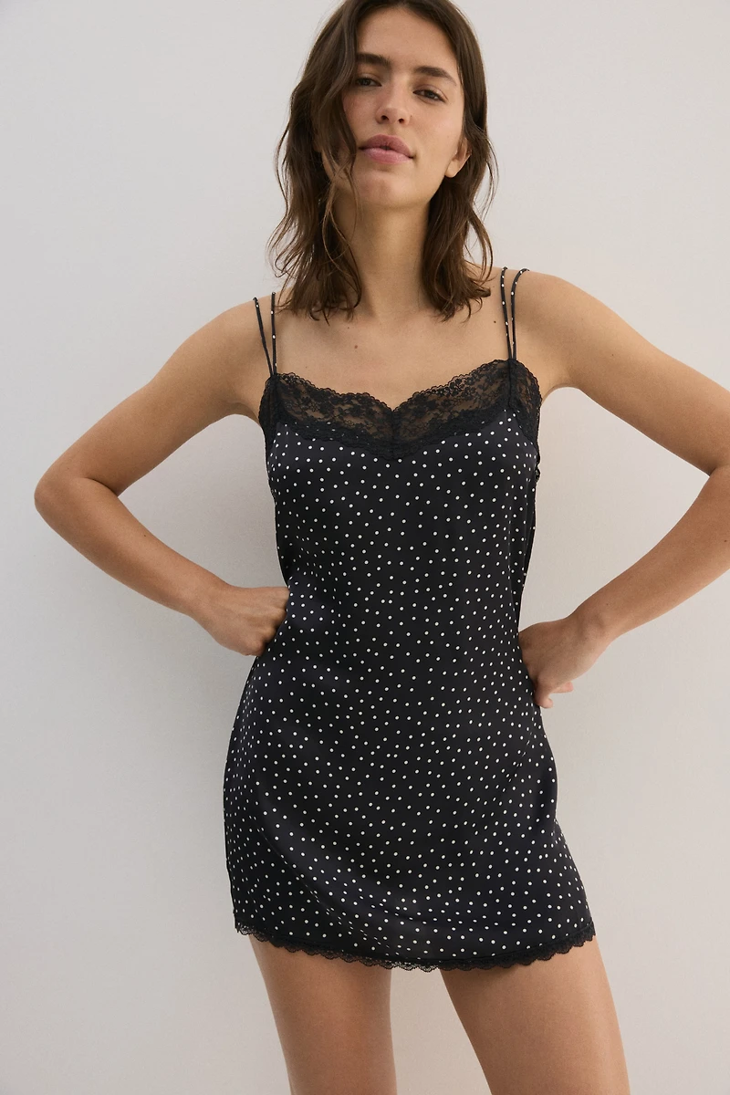 Lace-Trimmed Satin Nightgown