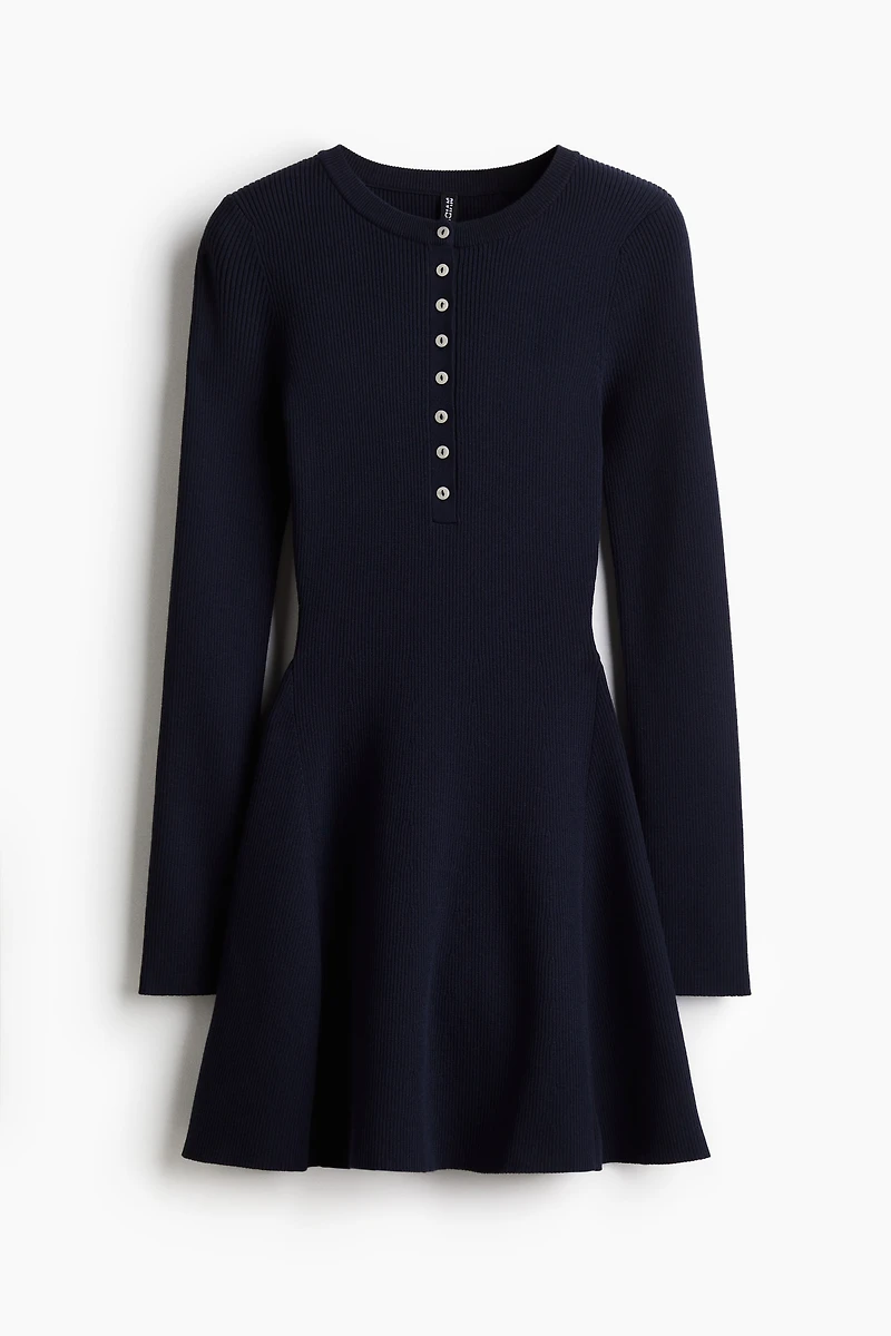 Rib-Knit Dress with Flared Skirt