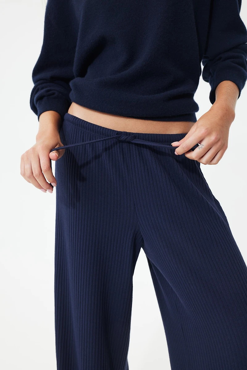 Wide-Leg Rib-Knit Pants