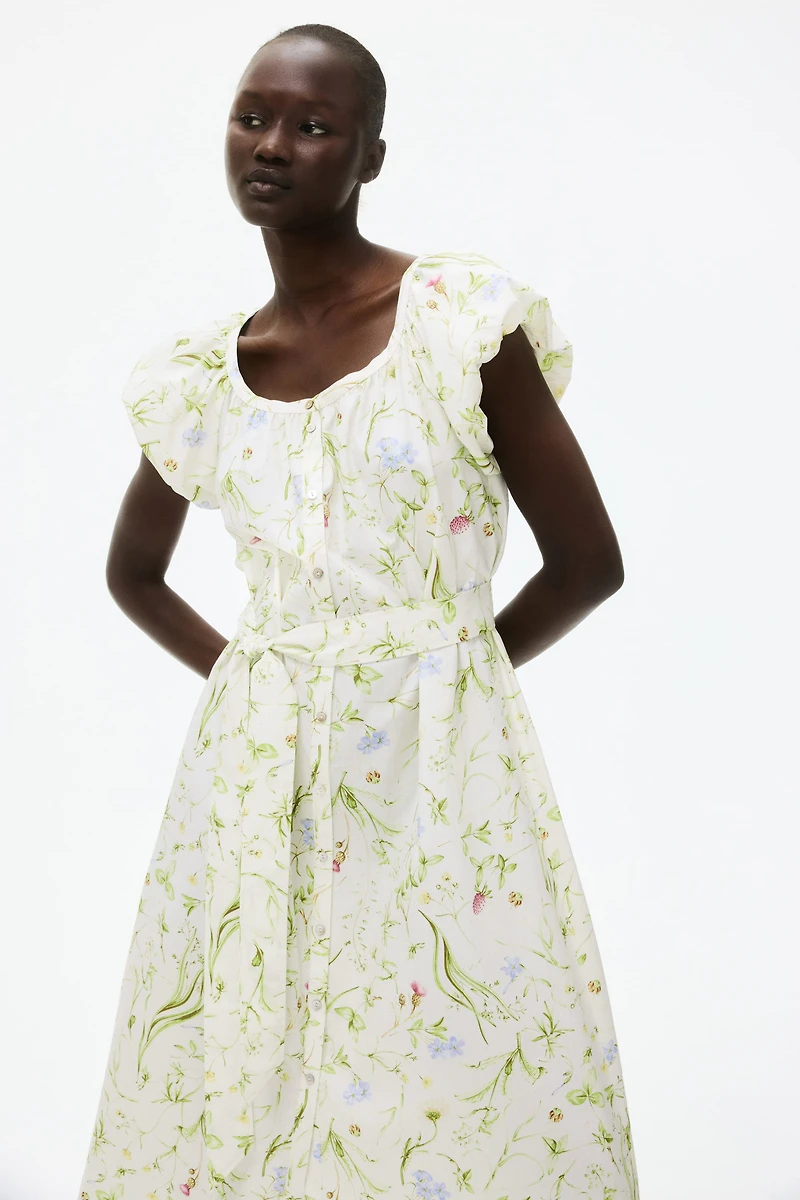 Robe en popeline à manches bouffantes