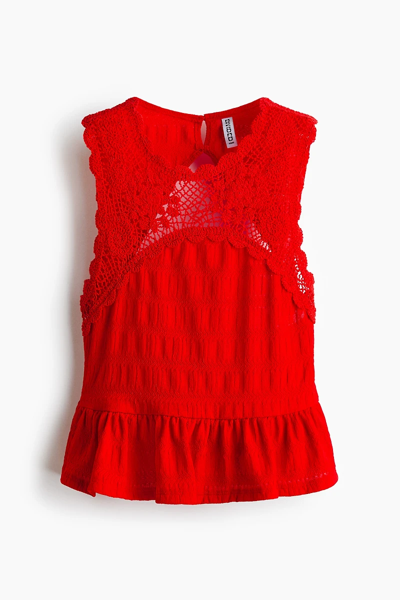 Textured Top with Crochet-Look Section
