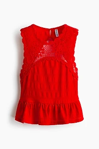 Textured Top with Crochet-Look Section