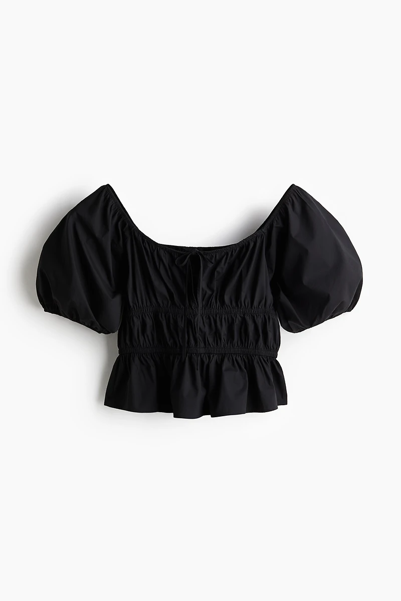 Puff-Sleeved Poplin Blouse