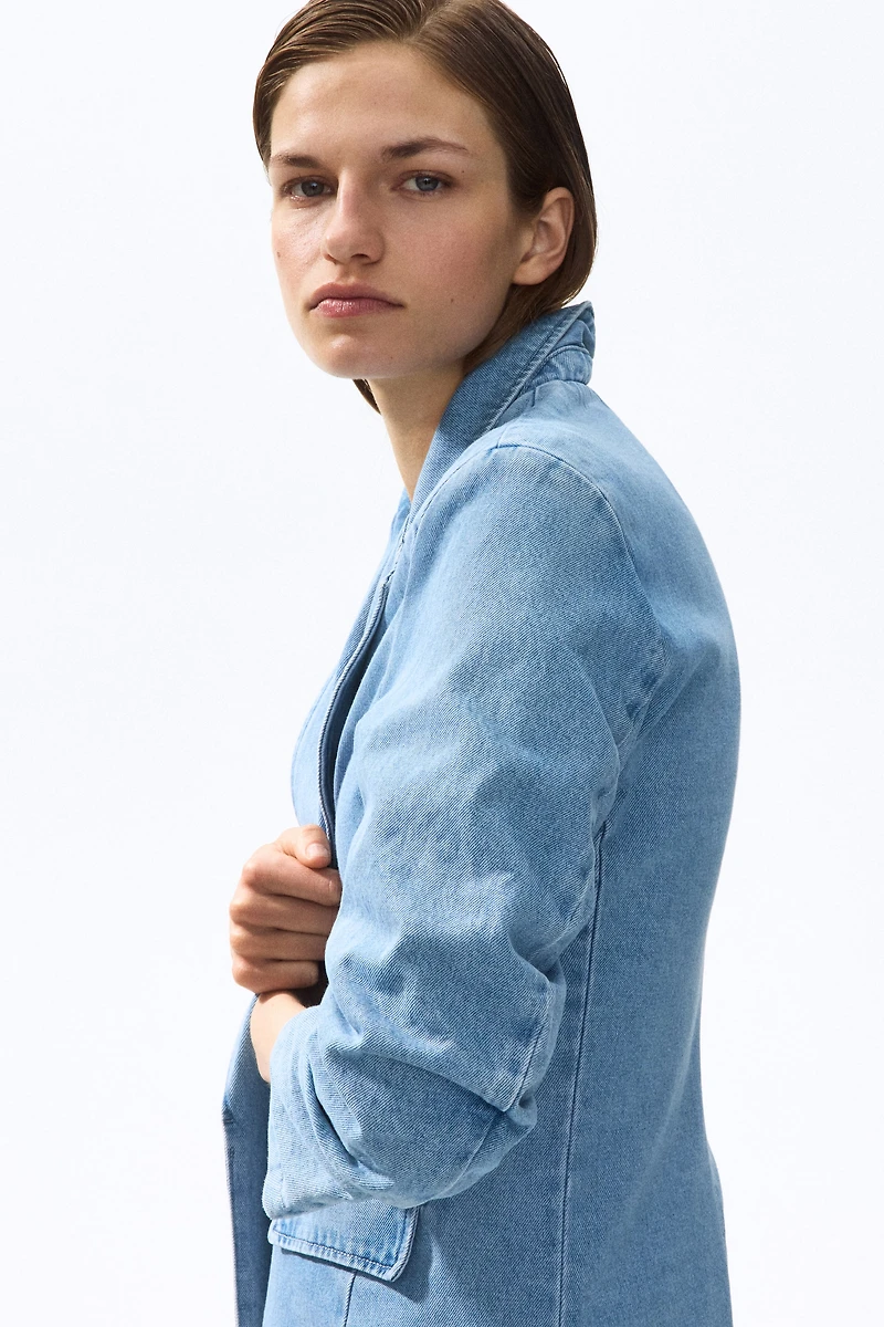 Gathered-Sleeve Denim Jacket