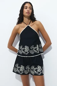 Embroidered Cotton Halterneck Top
