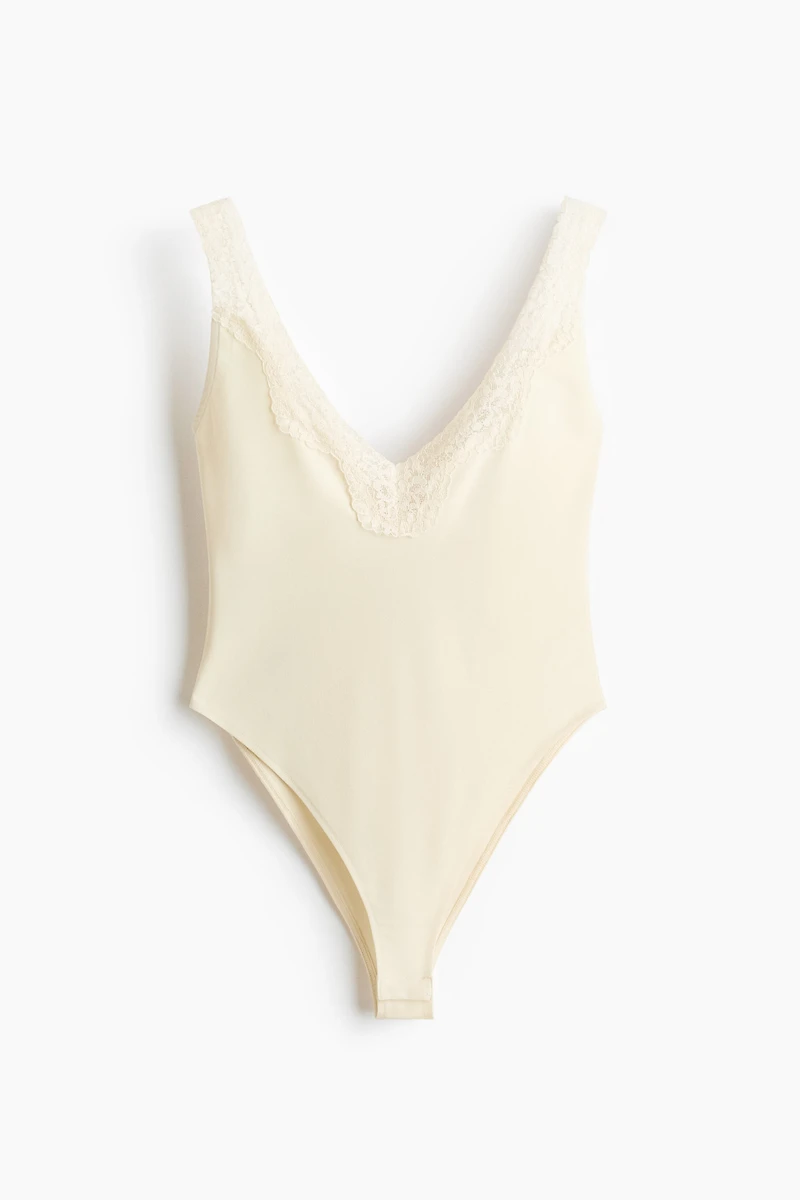 Lace-Trimmed Jersey Bodysuit