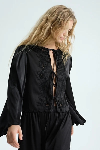 Tie-Front Satin Blouse