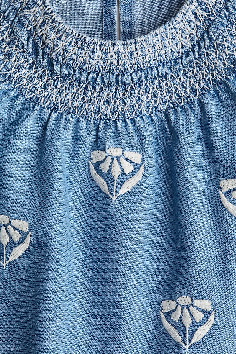 Embroidered-Detail Denim Dress
