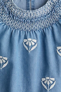 Embroidered-Detail Denim Dress