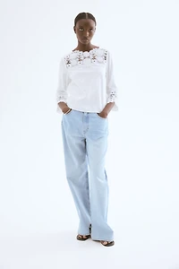 Linen-Blend Blouse with Embroidery