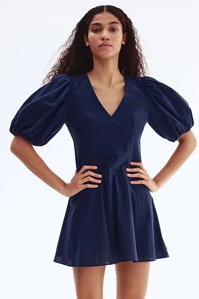 Balloon-Sleeved Cotton Dress