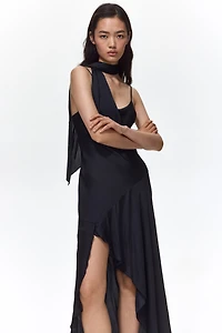 Scarf-Detail Satin Dress