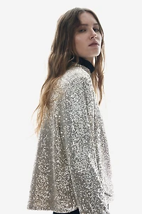 Sequined Mock Turtleneck Top
