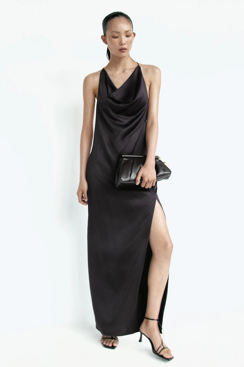 Cowl-Neck Viscose Satin Dress
