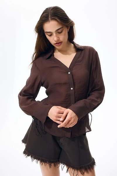Chemise en lin mélangé avec détails à nouer