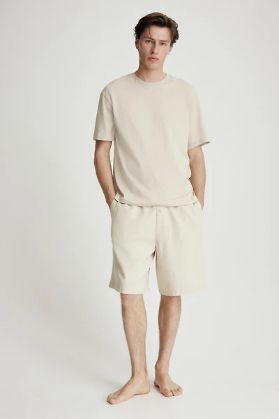 Linen-Blend Pajama T-Shirt and Shorts