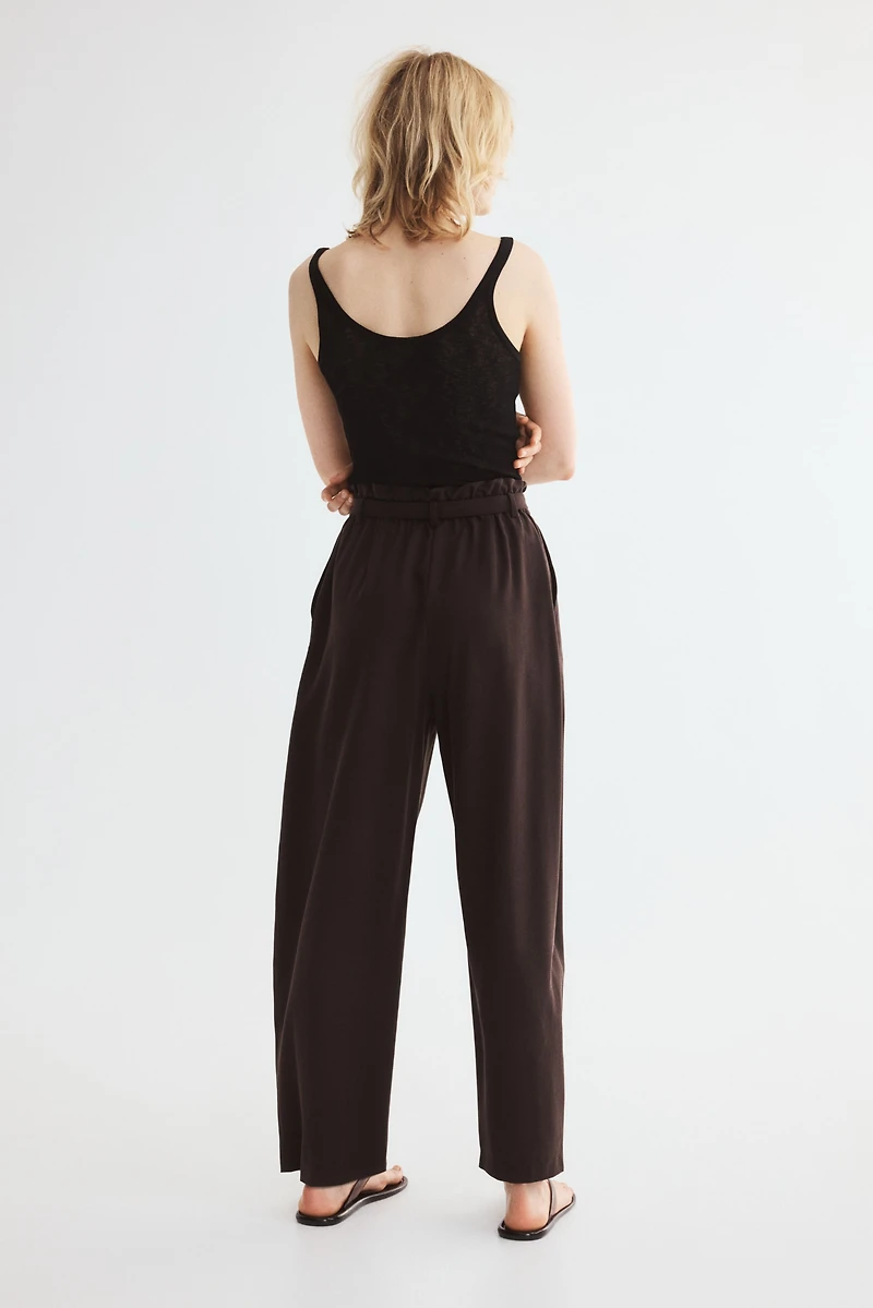 Tie-Belt Barrel-Leg Pants