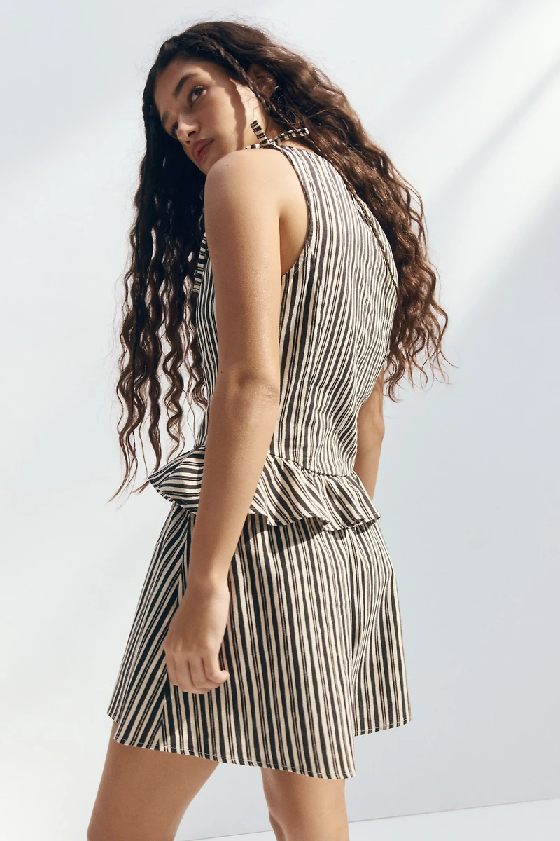 Linen-Blend Peplum Top