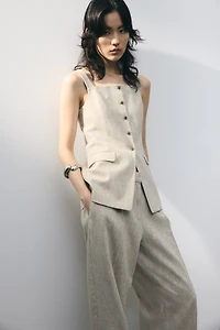 Wide-Leg Linen-Blend Pants