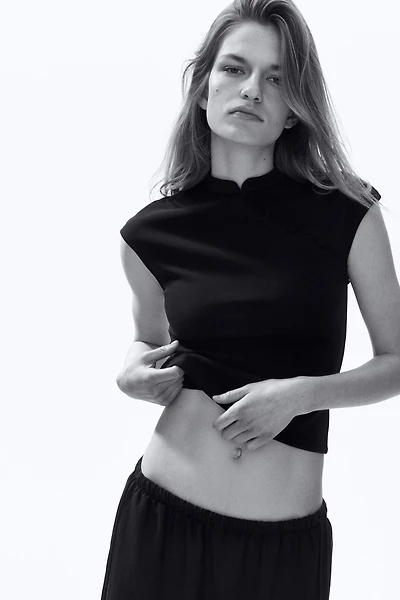 Cap-Sleeved Top with Button Detail