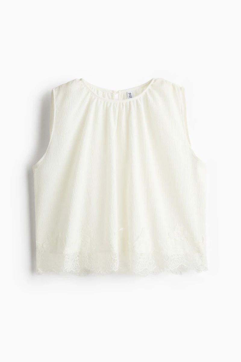 Crinkled Lace-trimmed Top