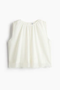 Crinkled Lace-trimmed Top