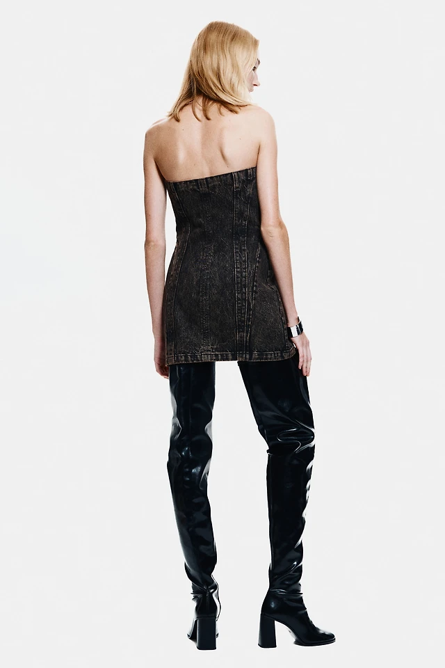 h and m black denim dress Black Satin Lace Slip Dress main image 1