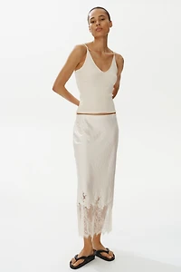 Lace-Trimmed Satin Skirt
