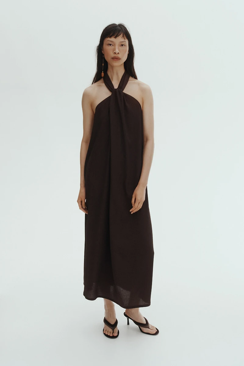 Twist-Detail Halterneck Dress