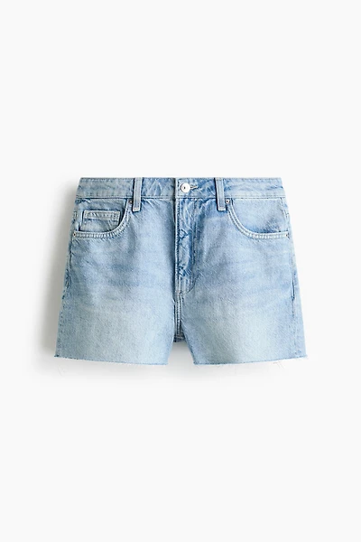 Raw-edge denim shorts