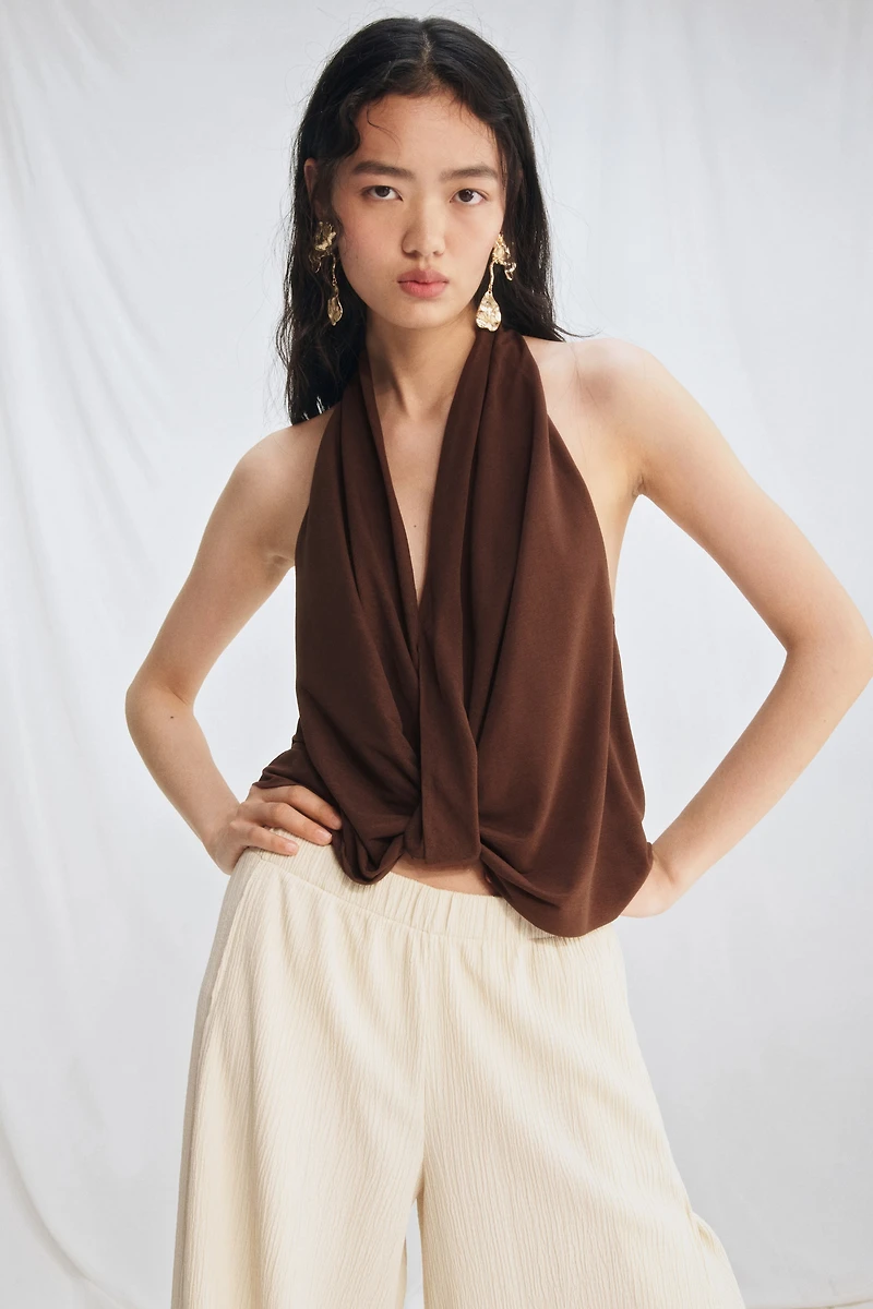 Twist-Detail Halterneck Top