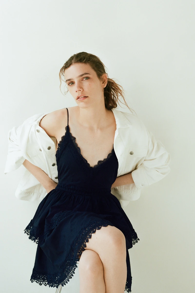 Lace-Trimmed Cotton Dress