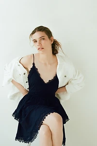 Lace-Trimmed Cotton Dress