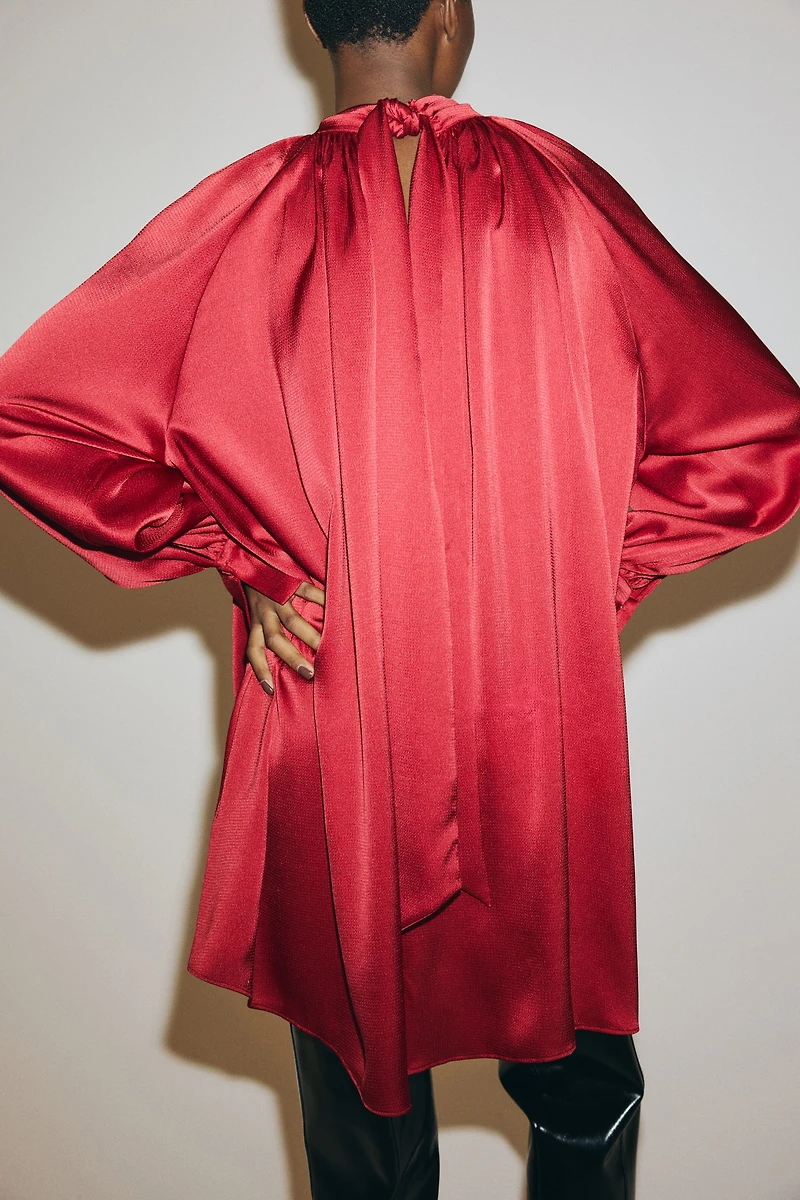 Scarf-Detail Satin Dress