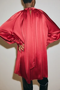 Scarf-Detail Satin Dress