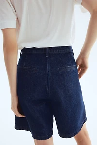 Pleated Denim Shorts