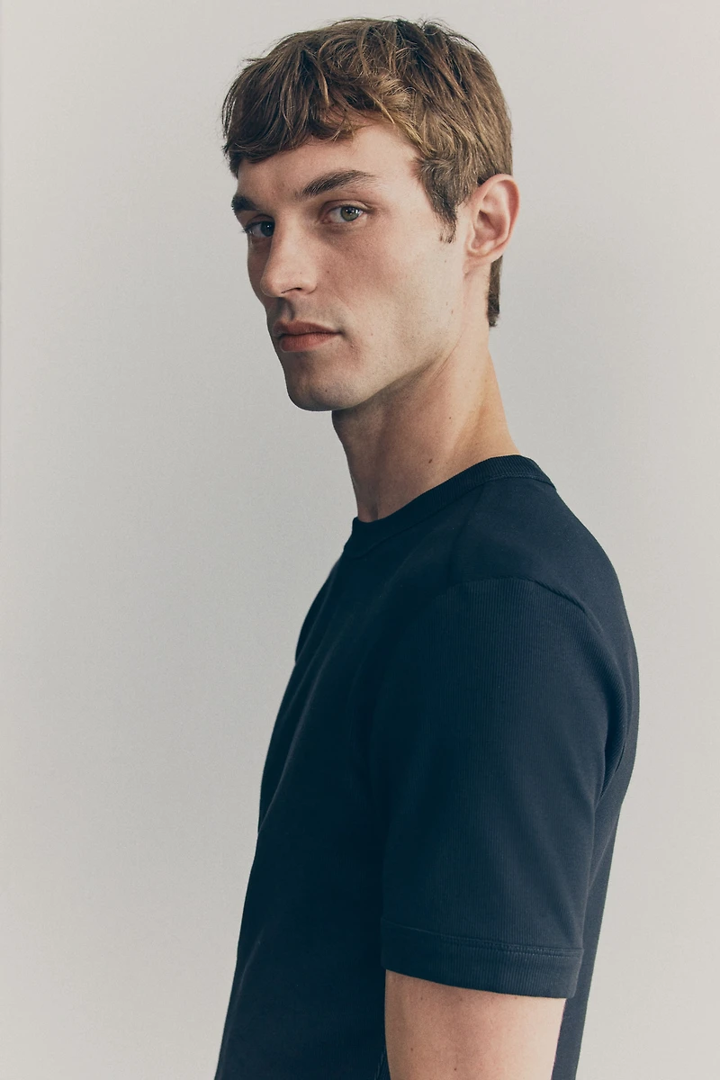 Ribbed Cotton T-Shirt