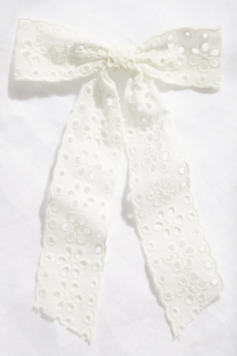 Eyelet-Embroidered Bow Hair Clip