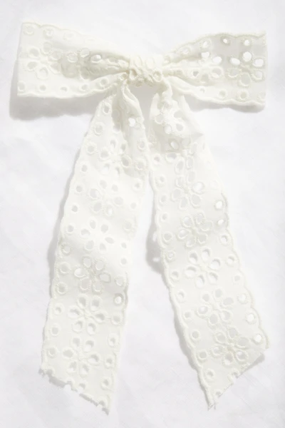 Eyelet-Embroidered Bow Hair Clip