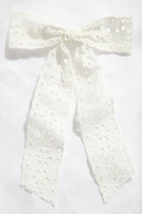 Eyelet-Embroidered Bow Hair Clip