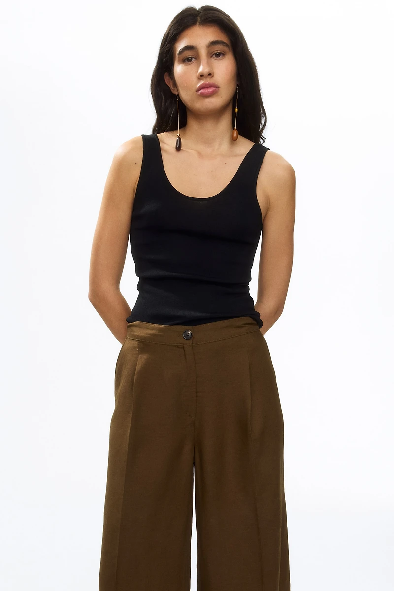 Ankle-Length Linen-Blend Pants