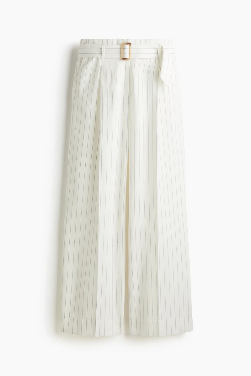 Linen-Blend Pants with Belt