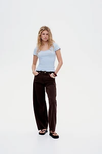 Lace-Trimmed Pointelle T-Shirt
